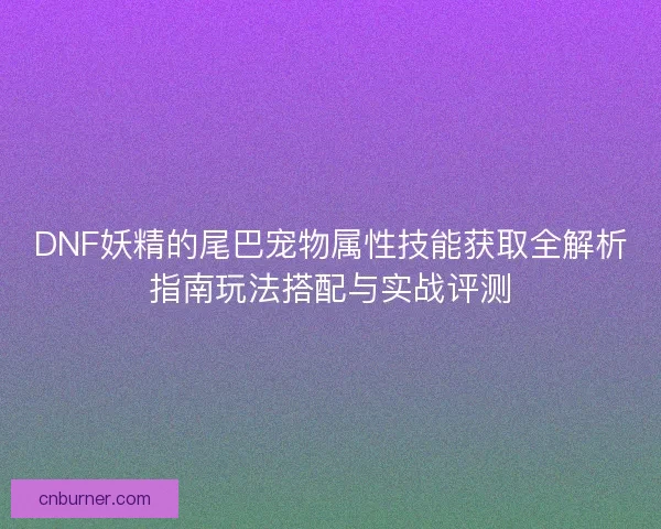 DNF妖精的尾巴宠物属性技能获取全解析指南玩法搭配与实战评测 DNF妖精的尾巴宠物属性技能获取全解析指南玩法搭配与实战评测